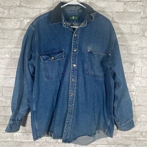 Vintage Hunt club Blue Denim Button-Up Shirt with corduroy collar size large